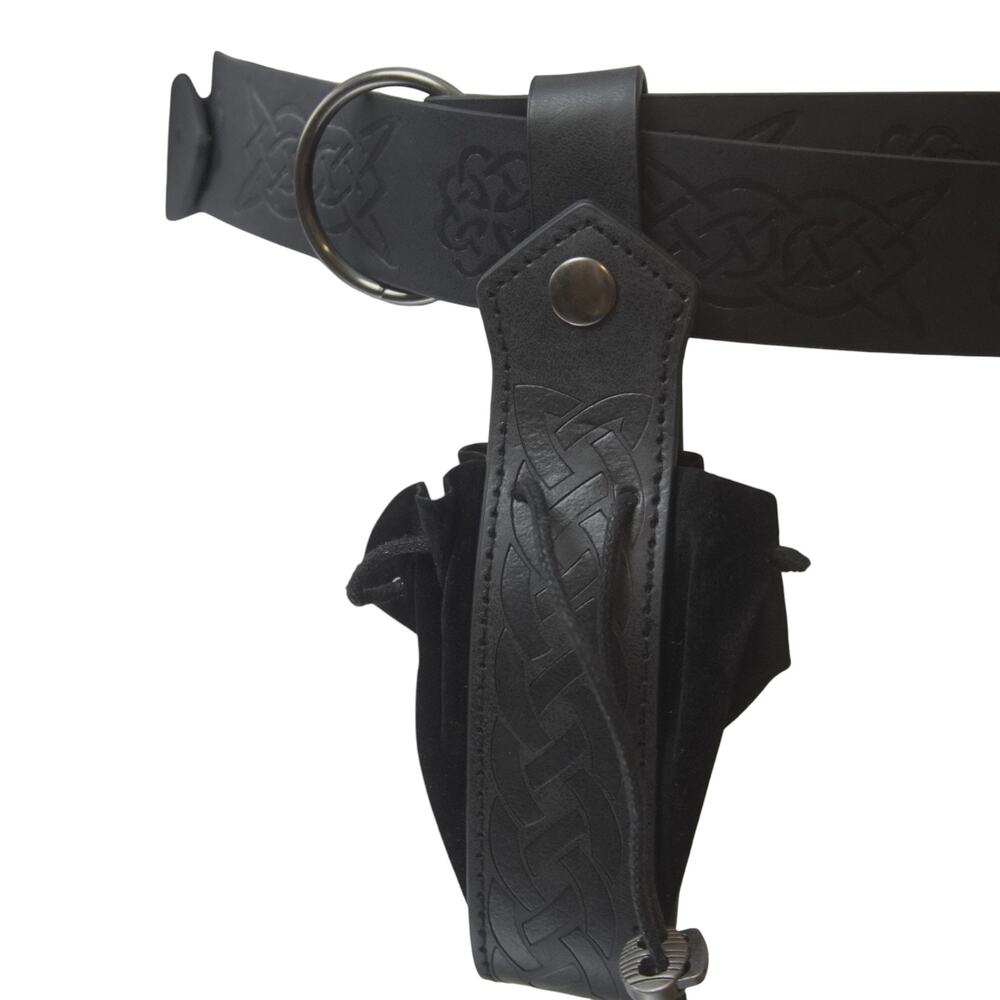 Celtic Viking Black Wrap Belt & Drawstring Pouch Ren Faire LARP Cosplay - Picture 11 of 14